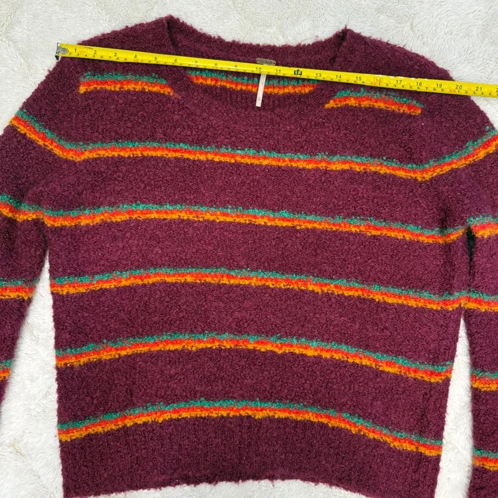 Free People Alpaca Blend Sweater Womens M Burgundy Striped Boucle Boho Pullover
